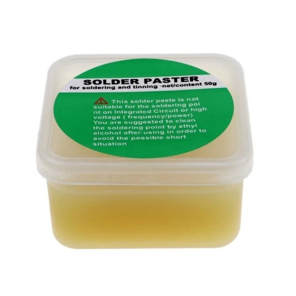 Pasta de soldadura 50 g para conexiones de chip PCB color amarillo fundente a base de colofonia alta conductividad superficie lisa sin residuos 1