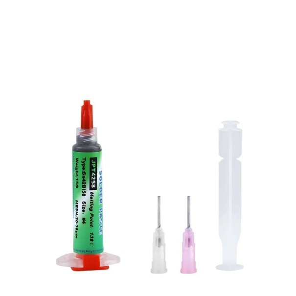 Pasta de soldadura Sn42Bi58 jeringa de 15 g dispensada sin plomo con alta concentración de colofonia para reparación de dispositivos móviles IC BGA PCB SMT 1