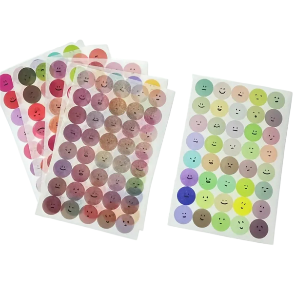 Pastel smiley klistermærker 10x15 cm plast farverige dekorative til dagbog hæfter scrapbook planner og kreativitet 6 ark 1