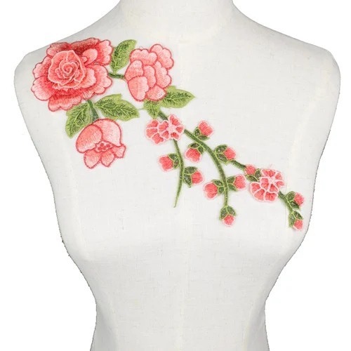 Patch avec motif floral 30 x 16 cm Application brodée pour vêtements Patch décoratif en polyester pour robes vestes DIY décoration orange