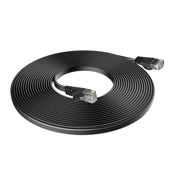 Patchkabel RJ45 Cat6 platt gigabit ethernet 20 m 250 MHz skärmad svart kabel för anslutning av router, PC och spelkonsoler 1