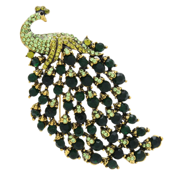 Pauw broche groen