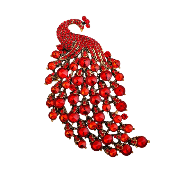 Pauw broche rood