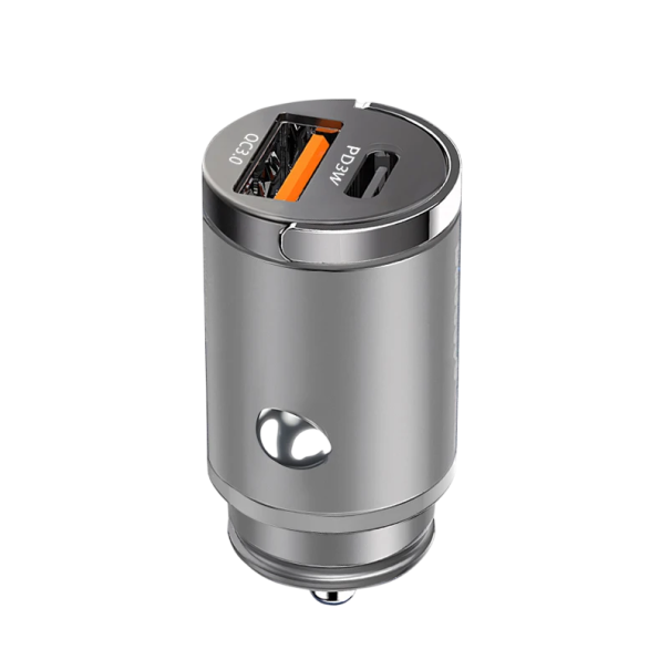 PD30W USB C og USB A mini cigarettænderoplader, hurtigopladning Type C, understøtter to enheder, der er kompatible med modeller grå