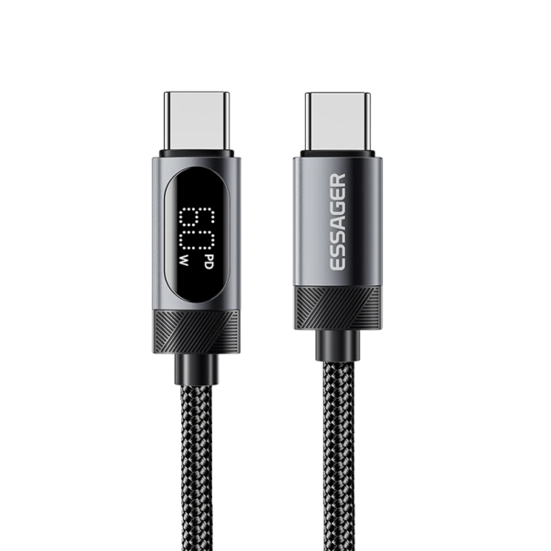 PD60W dubbele USB C snellaadkabel met LED-display 3A USB2.0 480 Mbps 2 m kabel voor snel opladen en snelle gegevensoverdracht 1