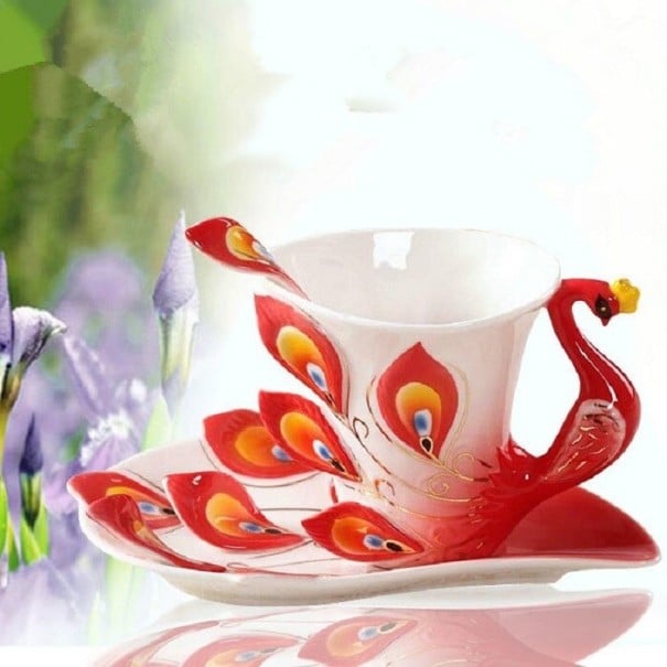 Peacock Tea Set 3 pcs red