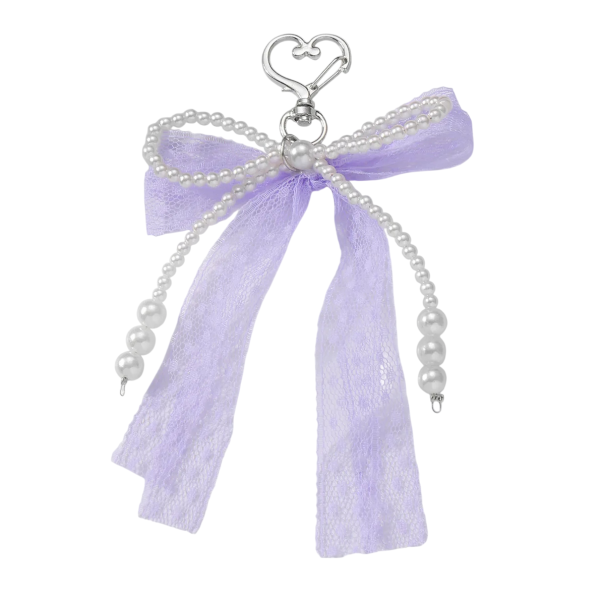 Pearl Keyring Imitation Pearls Lace Bow Elegant Keychain Pendant for Keys Handbag Backpack Romantic Fashion Accessory purple