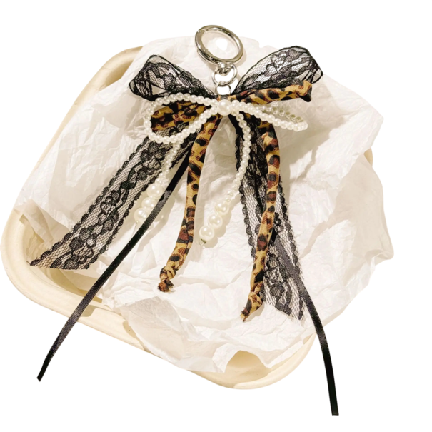Pearl Keyring Resin Bow with Lace Ribbon Elegant Keychain Pendant for Keys Handbag Backpack Romantic Accessory 2