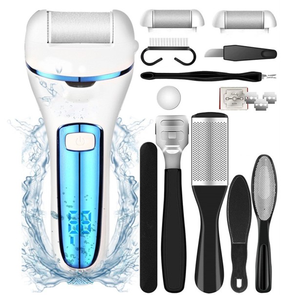 Pedicureset met elektrische hielvijl blauw