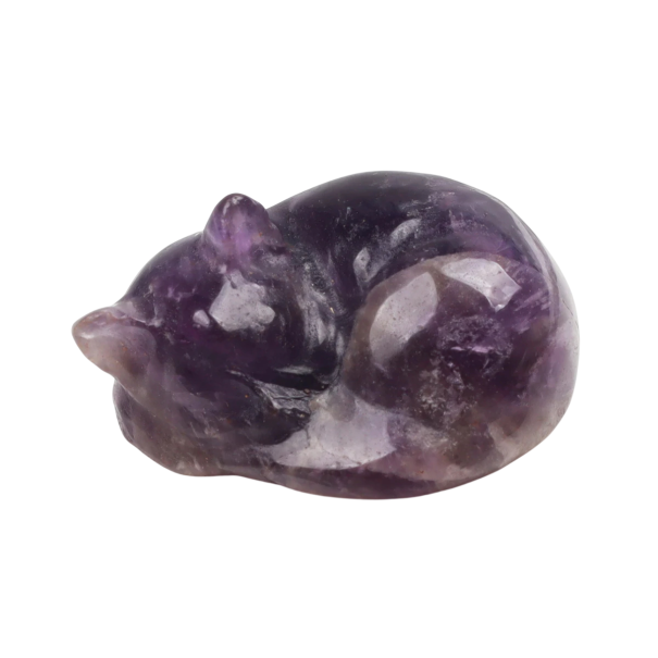 Pedra mineral esculpida em forma de gato 4 cm mineral natural figura decorativa em pedra para colecionadores e interiores roxo