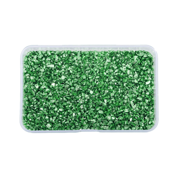 Pedras de vidro moídas para resina 30 g Pedrinhas decorativas com caixa Criação em epóxi Preenchimento para moldes Decorações artísticas verde