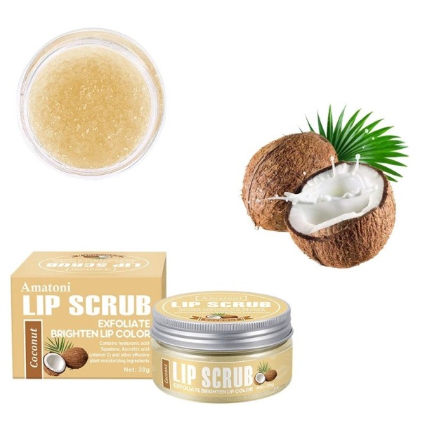 Peeling na rty 30 g Exfoliační scrub Rozjasňující péče pro hladké rty Jemné odstranění odumřelých buněk Coconut
