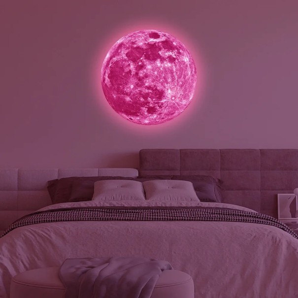 Pegatina de pared 3D Luna 20 cm PVC Fluorescente decorativa que brilla en la oscuridad para la habitación infantil rosa