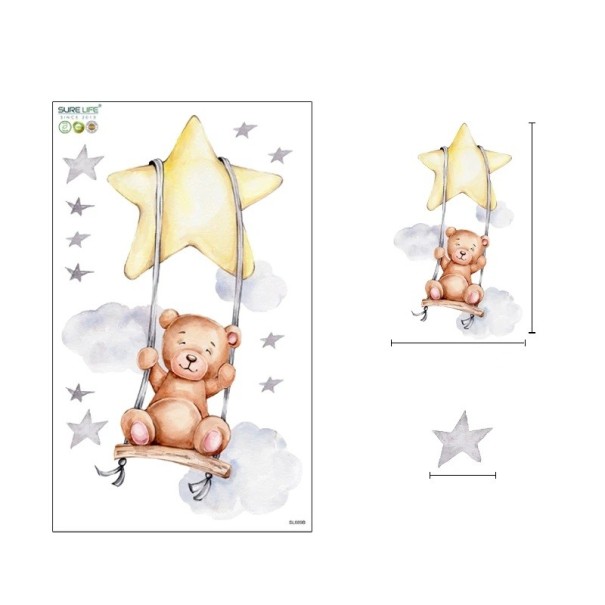 Pegatina de pared 50 x 30 cm Osito en columpio Vinilo mate translúcido Decoración adorable para la habitación infantil Adorno mural delicado 1