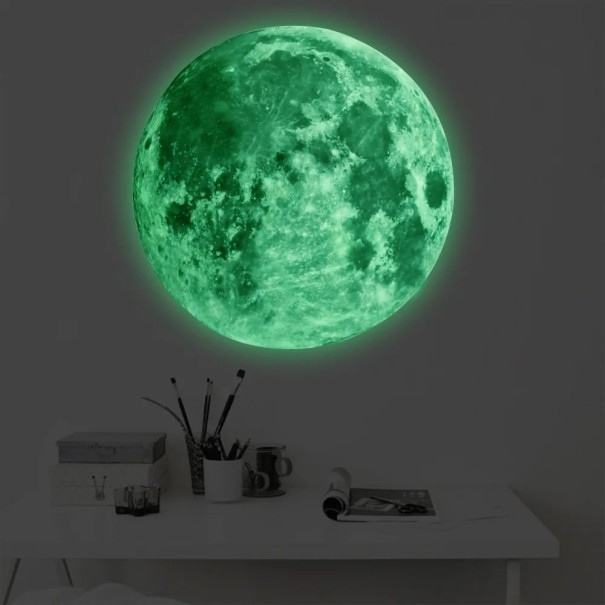 Pegatinas de pared 3D Luna 12 cm PVC Decoración fluorescente que brilla en la oscuridad para la habitación infantil Brilla en la oscuridad verde