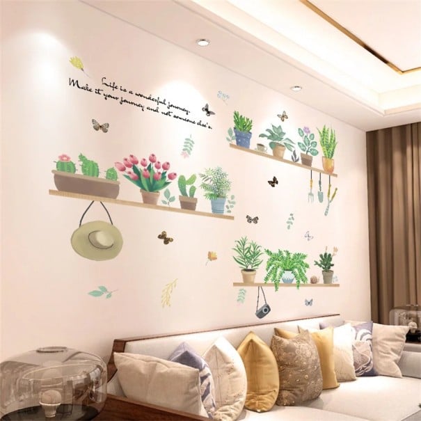 Pegatinas de pared 50 x 70 cm Flores en estantes Después de pegar aproximadamente 90 x 82 cm Pegatinas de flores Decoración elegante de flores 1