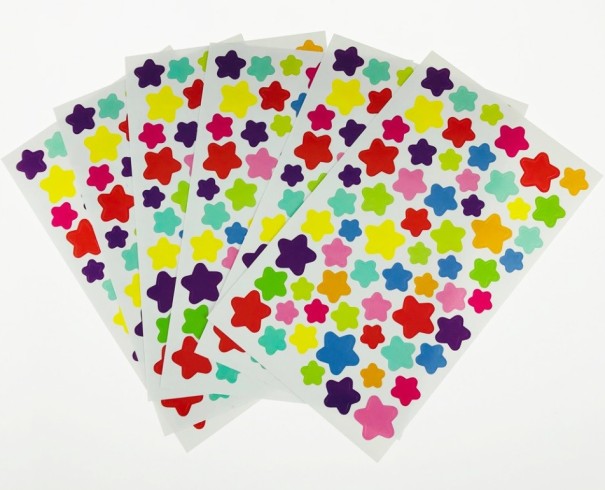 Pegatinas decorativas de colores corazón, estrella, círculo - 6 hojas estrella