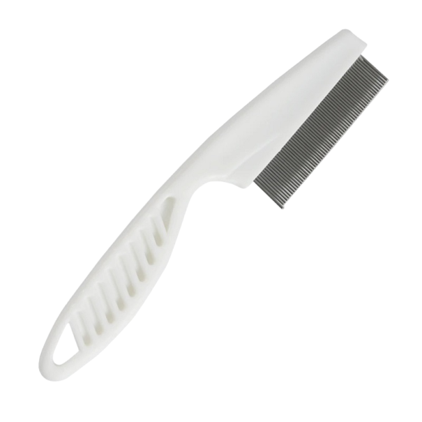 Peigne à puces en acier inoxydable pour animaux de compagnie Peigne à poux avec poignée Peigne de soin pour chiens et chats Peigne pour élimination des puces et œufs 14 cm blanc