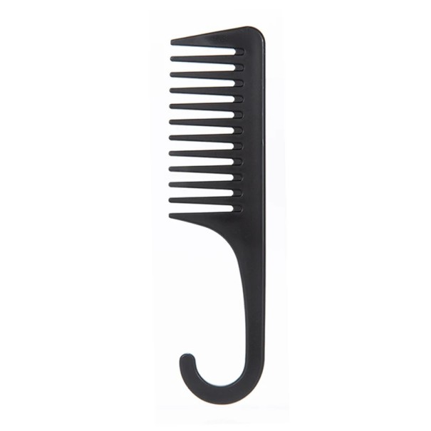 Peigne antistatique pour cheveux 22 x 6 cm Dents larges avec crochet Peigne de coiffage pour cheveux bouclés Peigne doux démêlant noir
