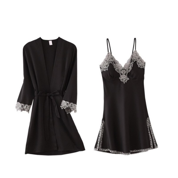 Peignoir et chemise de nuit pour femmes P2584 noir M