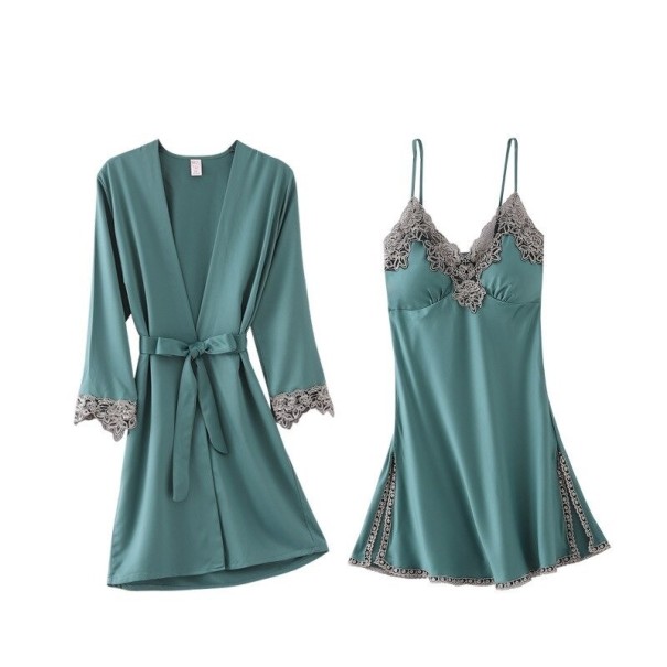 Peignoir et chemise de nuit pour femmes P2584 turquoise L