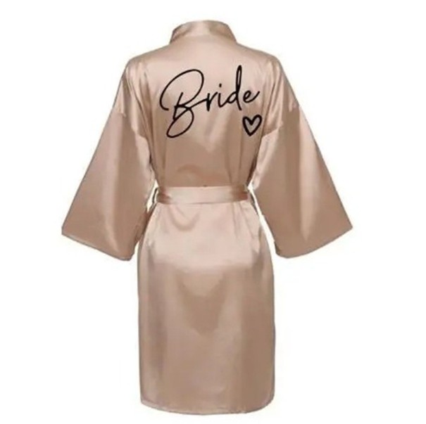 Peignoir femme bride Peignoir léger en satin polyester avec inscription pour la mariée Ceinture à nouer à la taille pour les préparatifs de mariage beige L