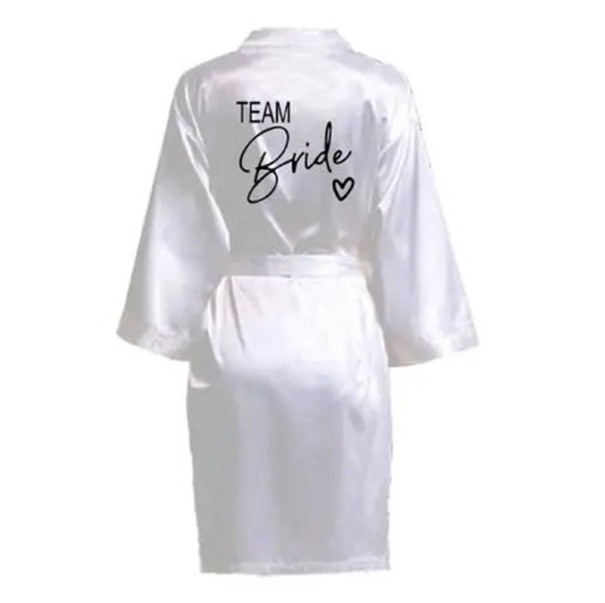 Peignoir femme team bride Peignoir en satin délicat avec inscription pour demoiselles d'honneur Ceinture à nouer à la taille Polyester léger pour préparatifs de mariage blanc L