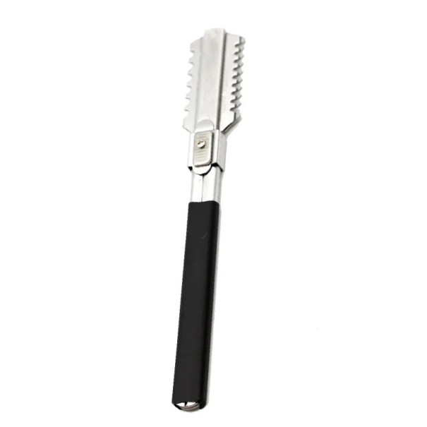 Peine de afeitar para desfilado de cabello con cuchilla intercambiable, acabado metálico, mango negro para adelgazar el cabello y estilizar 1