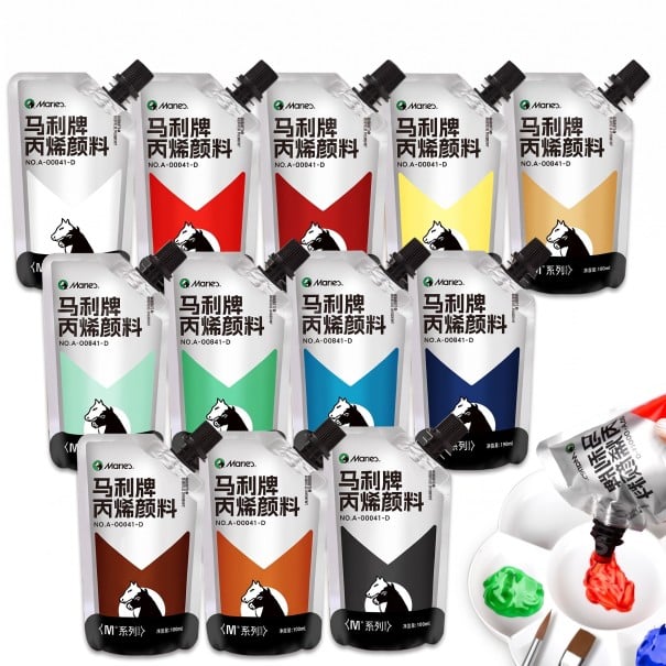 Peintures acryliques en sachets ensemble de 12 pièces Bouchon à vis 100 ml Teintes vives pour artistes Sur toile, bois et pierre Création artisanale et DIY 1