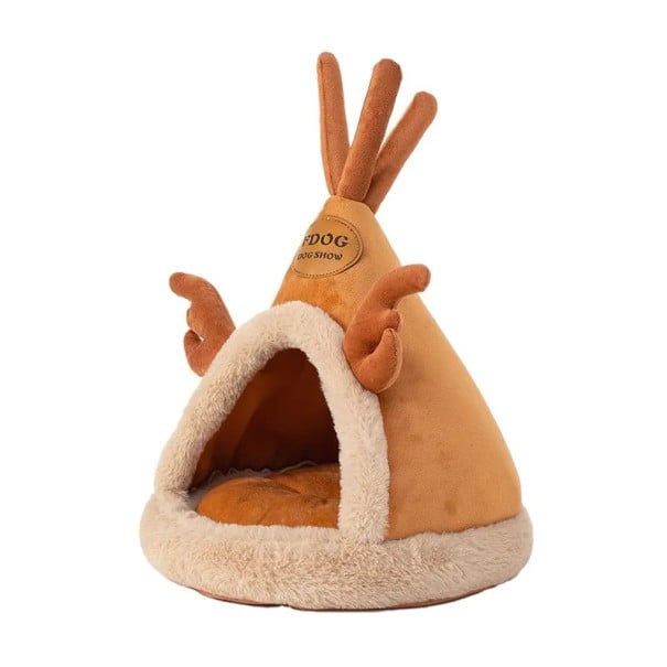 Pelíšek pro psy a kočky týpí 38 x 38 cm plyšový korálový samet s polštářkem PP bavlna pro mazlíčky do 3 kg měkký domeček do bytu i na spaní hnědá