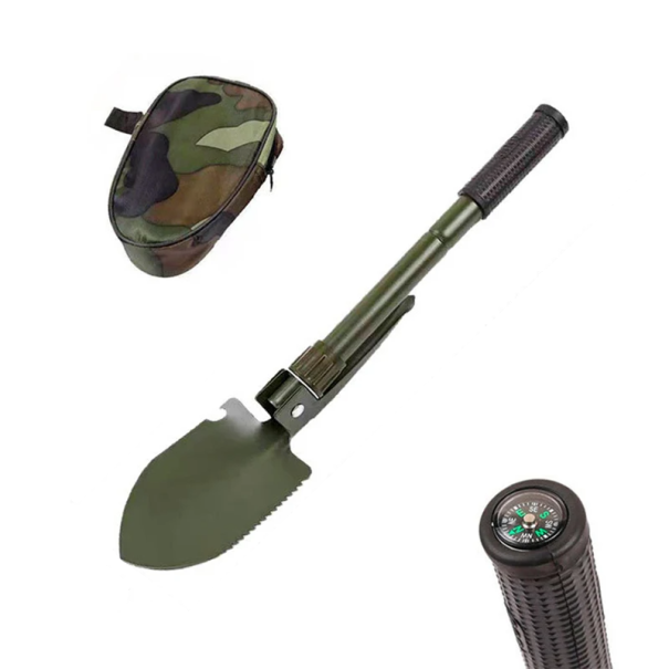 Pelle de camping pliable 41,5 cm avec étui Pelle militaire compacte pour une utilisation en extérieur dans un sac à dos 12 x 12,5 cm vert