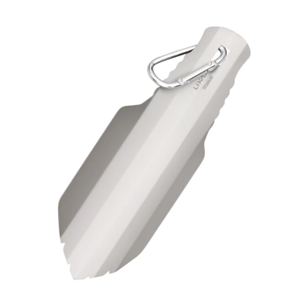 Pelle en titane de camping avec mousqueton 20,5 x 7 cm Pelle légère pour une utilisation en extérieur Pelle multifonction portable pour la randonnée 1