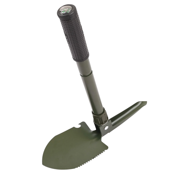 Pelle et houe de camping pliable multifonction 41,5 cm Pliée 12 x 12,5 cm Avec étui Outils portables de survie Plein air randonnée vert