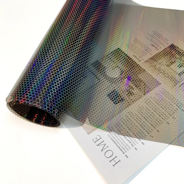 Pellicola per fari 30x150 cm con motivo a nido d'ape Effetto arcobaleno Nero chiaro Nero scuro Trasparente nero chiaro