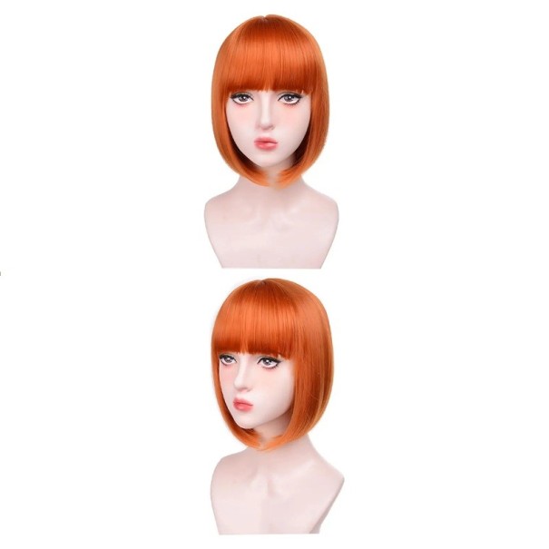 Peluca bob sintética corta de color lila claro de 30 cm, peluca de cosplay de fibra de alta temperatura para mujeres, uso diario, disfraz de Halloween naranja