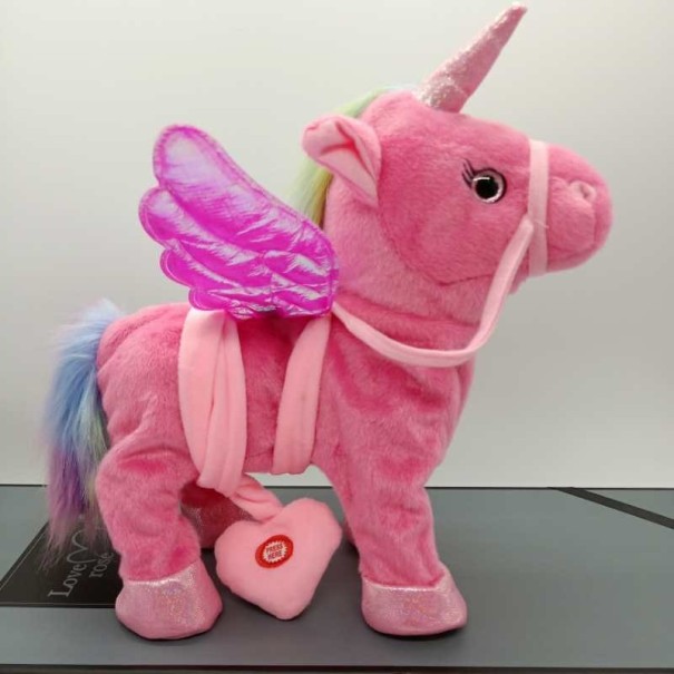 Peluche licorne avec laisse rose foncé