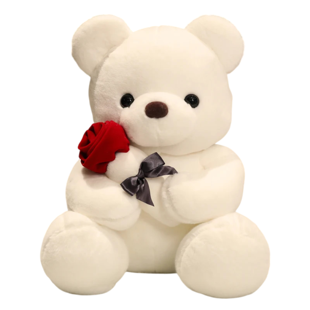 Peluche osito de peluche con rosa 23 cm Bonito regalo Oso de peluche de amor Regalo de San Valentín Decoración Oso de peluche con flor blanco