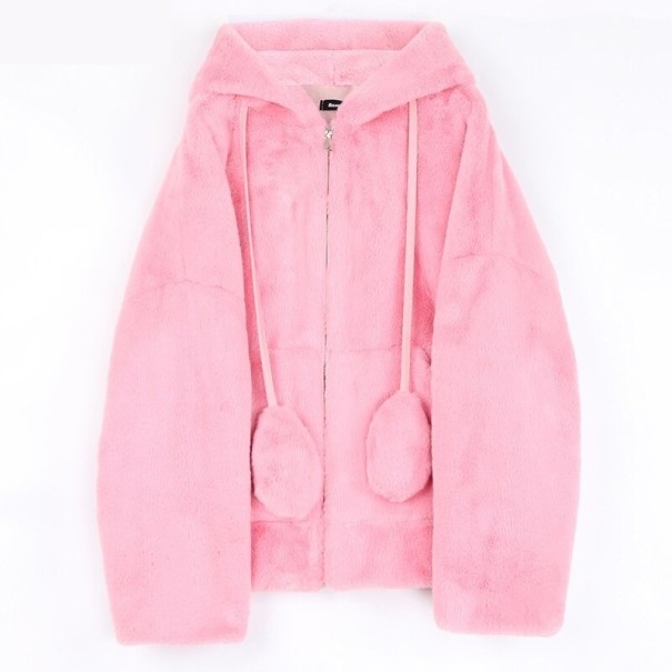 Pelzige Damenjacke mit Ohren P1740 rosa S