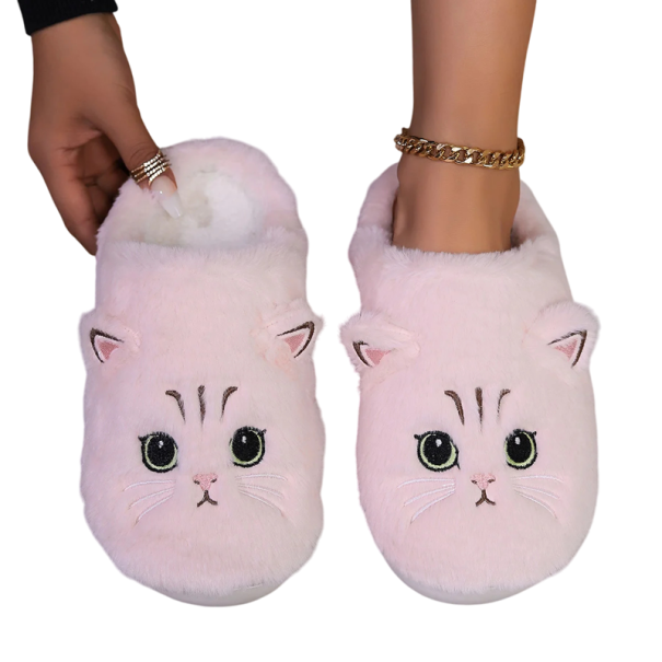 Pelzige Hausschuhe mit Katzenmotiv 3D-Ohren Weiche und warme Hausschuhe Süße Hausschuhe für den Winter Originelles Geschenk für Katzenliebhaber rosa 38-39