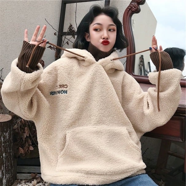 Pelziger Rollkragenpullover für Damen beige L