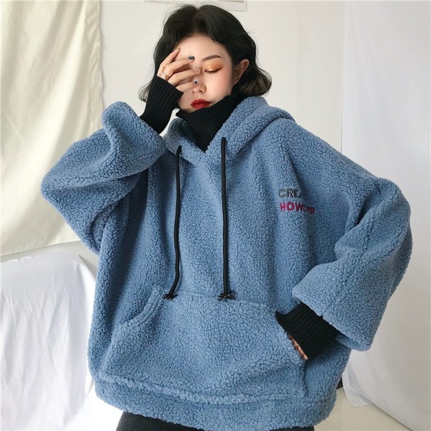 Pelziger Rollkragenpullover für Damen blau M