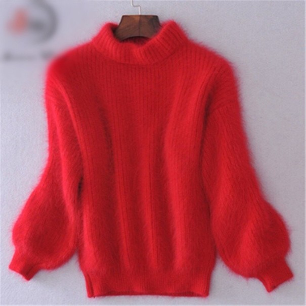 Pelziger Rollkragenpullover für Damen rot