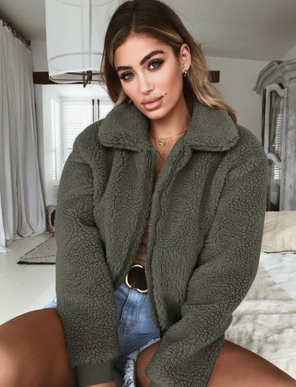 Pelziges Damen-Sweatshirt armeegrün M