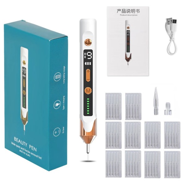 Pen cu plasmă laser pentru îndepărtarea imperfecțiunilor pielii 19 grade 177x23x22 mm Negi Pistrui Seme de naștere Tehnologie electronică cu ioni Încărcare USB 50 de ace de schimb aur