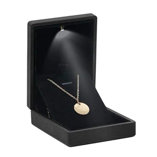 Pendant Box 7 x 9 x 3.3 cm with LED Light Velvet Gift Jewellery Box Elegant Jewellery Case for Engagement Black Plastic Box with Lighting 1