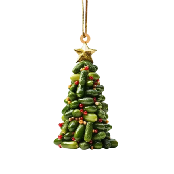 Pendent decorativ Ozdobă de fereastră suspendată pentru brad cu motiv de castraveți Ornament amuzant de Crăciun pentru iubitorii de legume 1