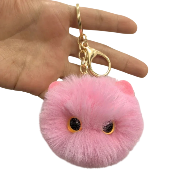 Pendente de chaves com gato de peluche Tamanho universal Anel de metal para chaves Chaveiro fofinho para mochila rosa
