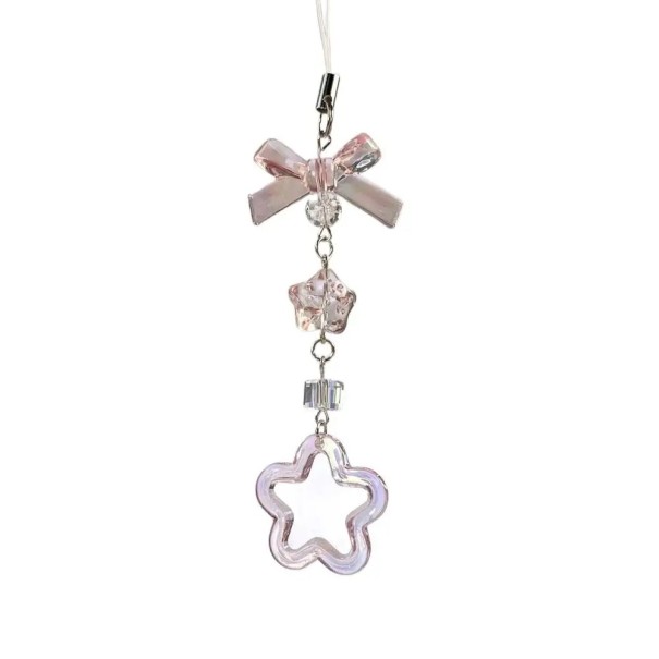 Pendente decorativo para telefone com laço rosa e estrela Cadeia para telemóvel cordão para telefone adorno para mochila câmara pendente 1
