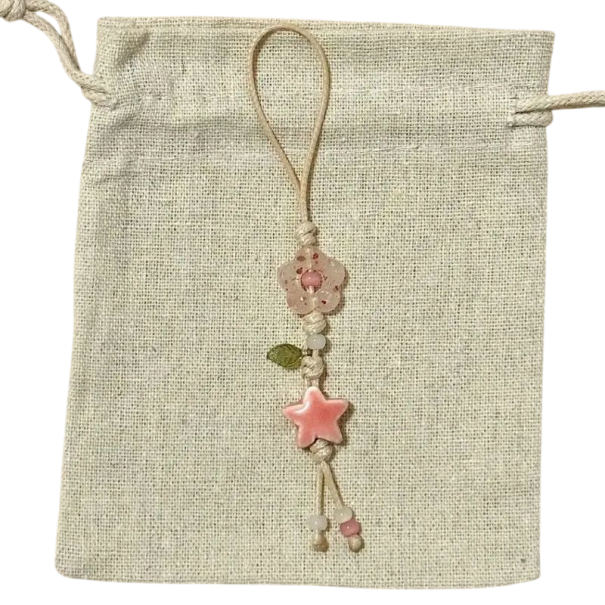 Pendente decorativo per telefono con stella rosa e fiore Corda per cellulare pendente di perline decorazione per zaino fotocamera 1