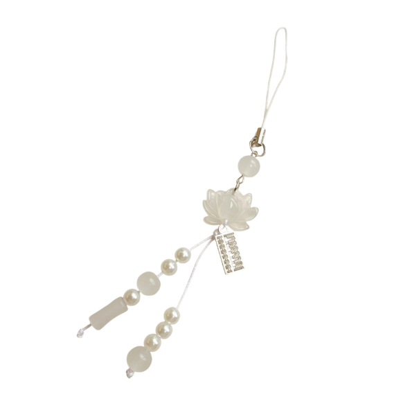 Pendente di perline con loto in resina Decorazione decorativa per chiavi borsa zaino Simbolo spirituale accessorio di moda bianco